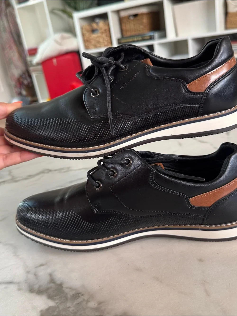 Kids Black Dress Shoes with Brown Accent – Lace-Up Comfort